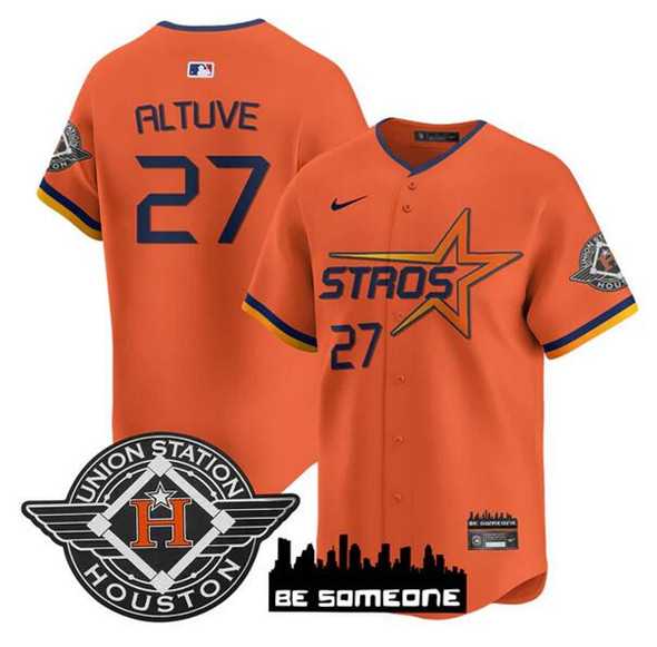 Mens Houston Astros #27 Jose Altuve Orange 2025 City Connect Limited Stitched Jersey Dzhi